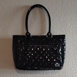 Caboodle Black PU Quilted Patent Puffer Makeup Storage Vacation Bag Satchel